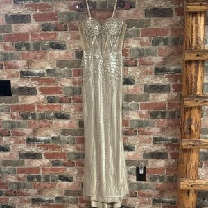 Gianni Bini Beaded Champagne Evening Gown